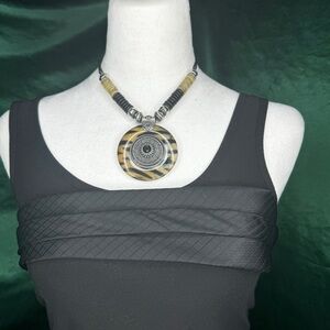Statement Medallion Necklace with Beaded & Leather Cord